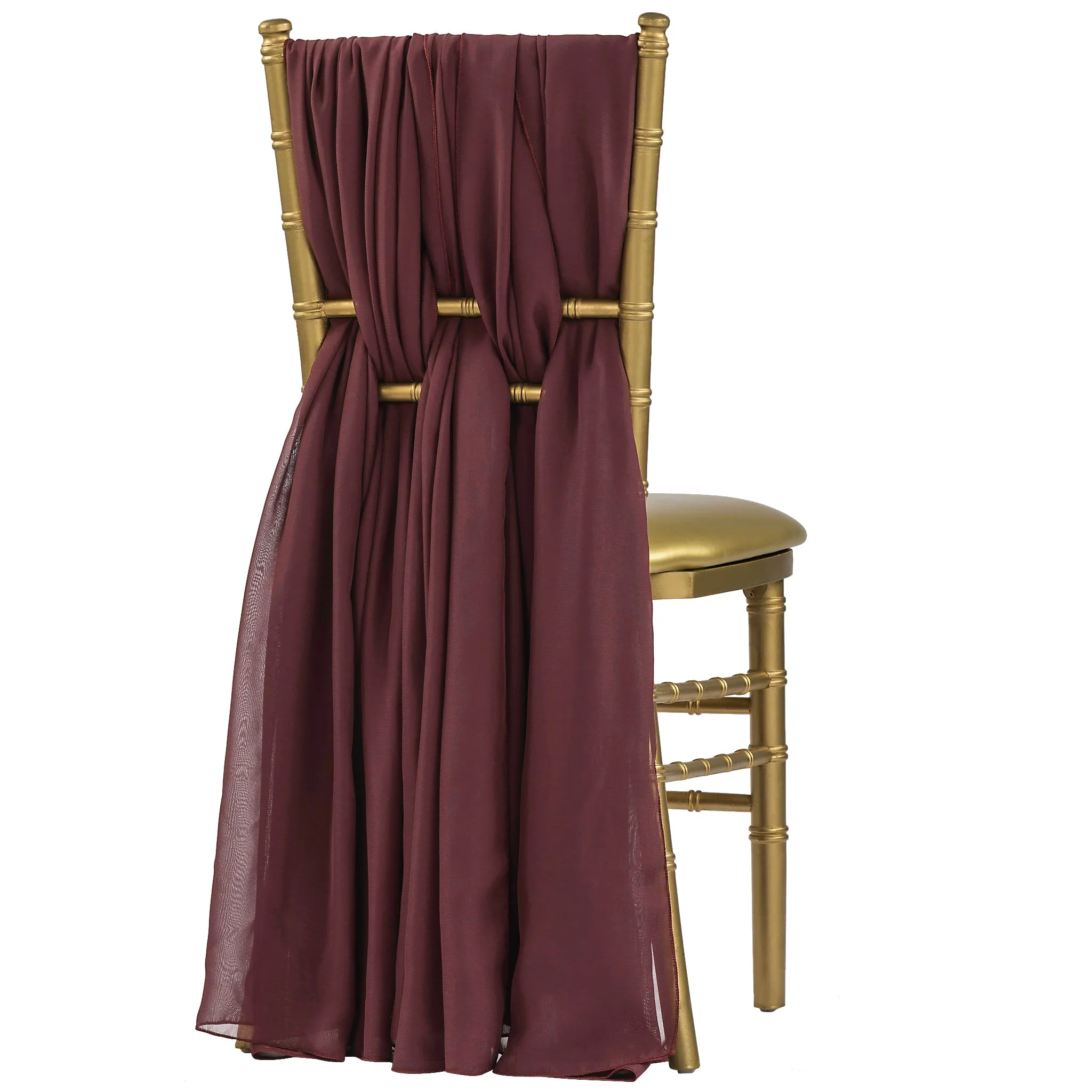 5pcs Pack of Chiffon Chair Sashes/Ties 19" x 72" - Burgundy