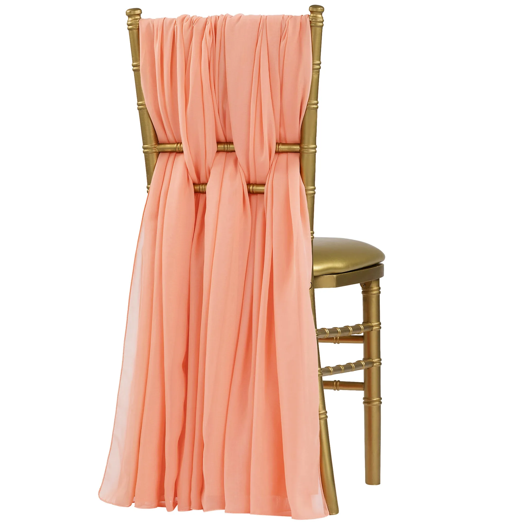 5pcs Pack of Chiffon Chair Sashes/Ties 19" x 72" - Coral