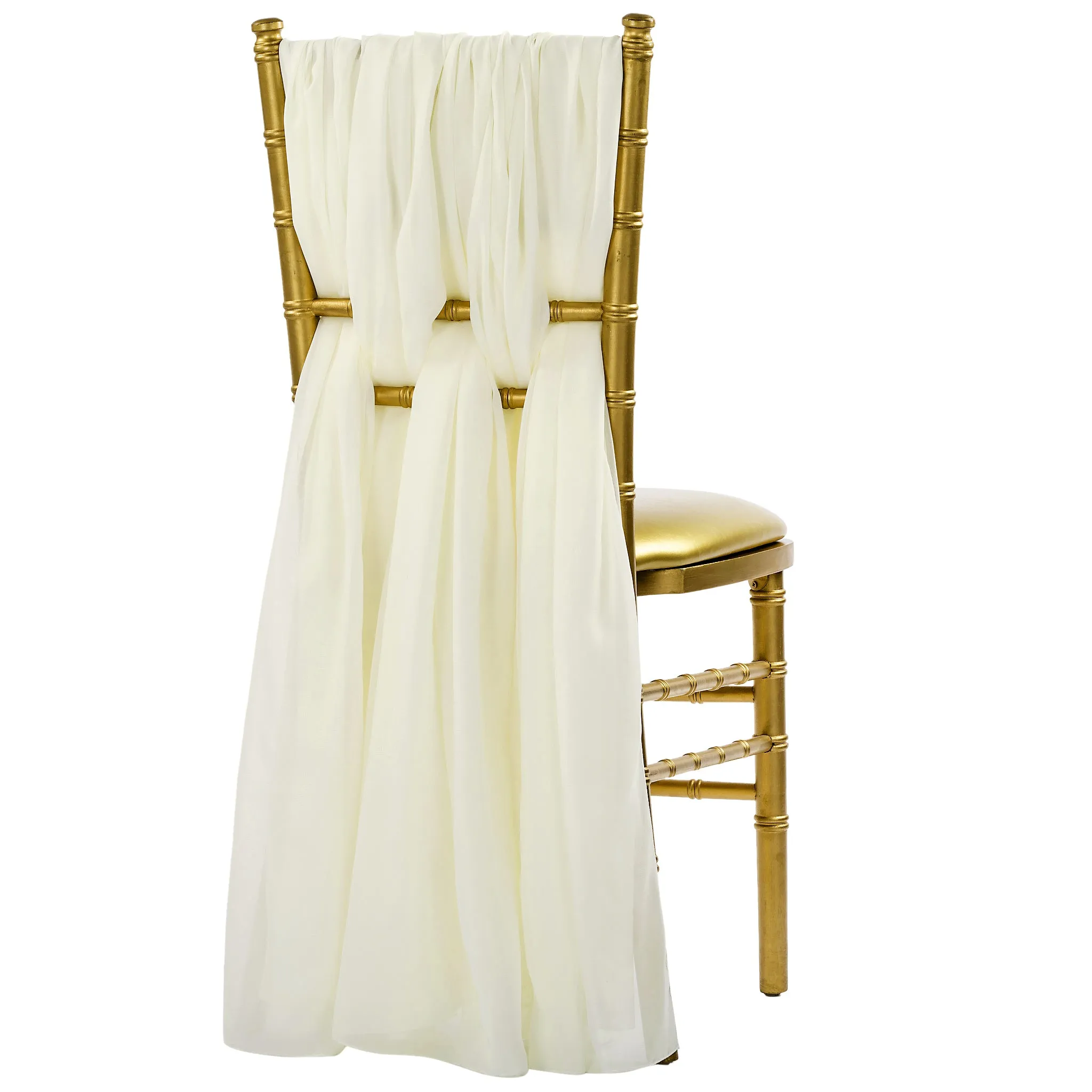 5pcs Pack of Chiffon Chair Sashes/Ties 19" x 72" - Ivory