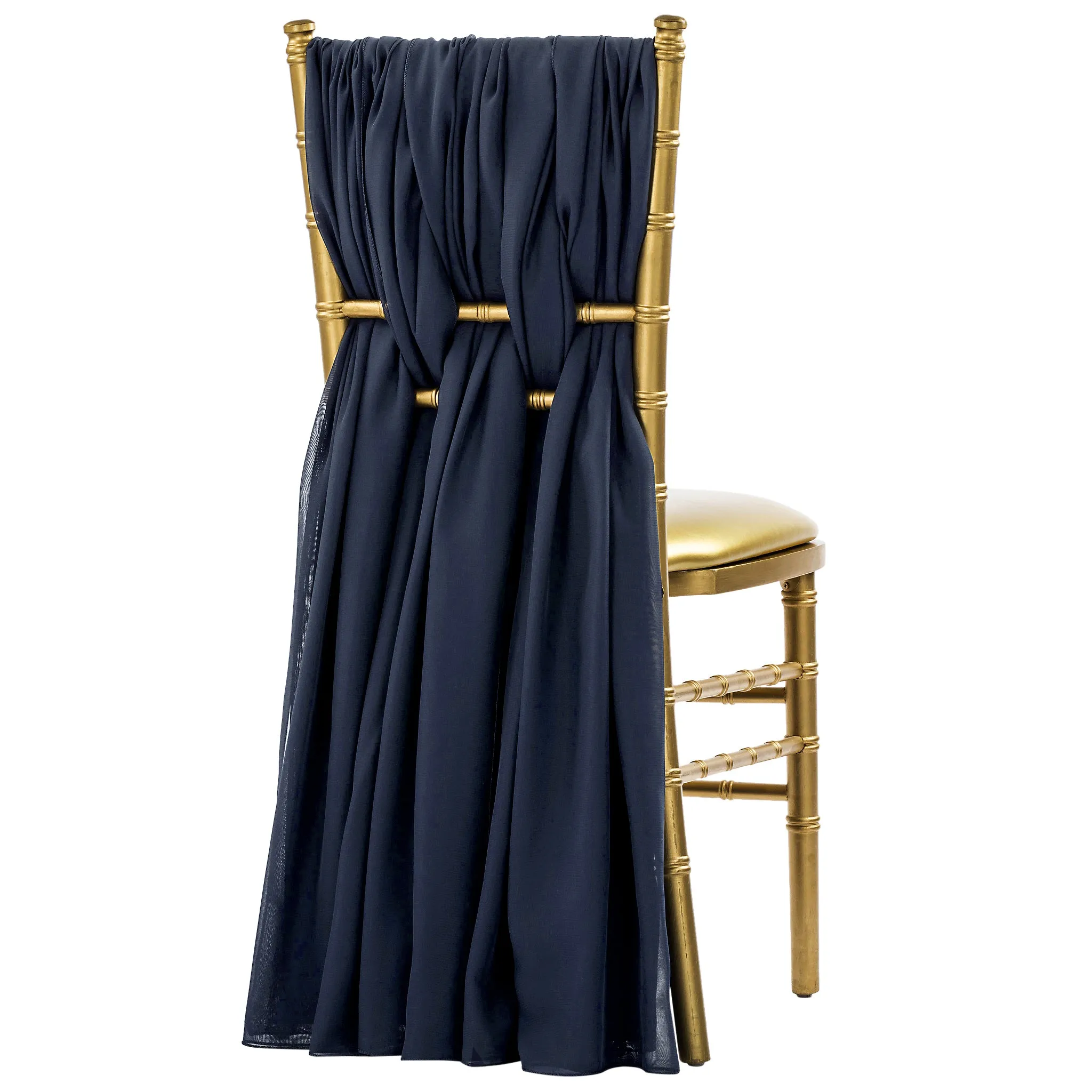 5pcs Pack of Chiffon Chair Sashes/Ties 19" x 72" - Navy Blue