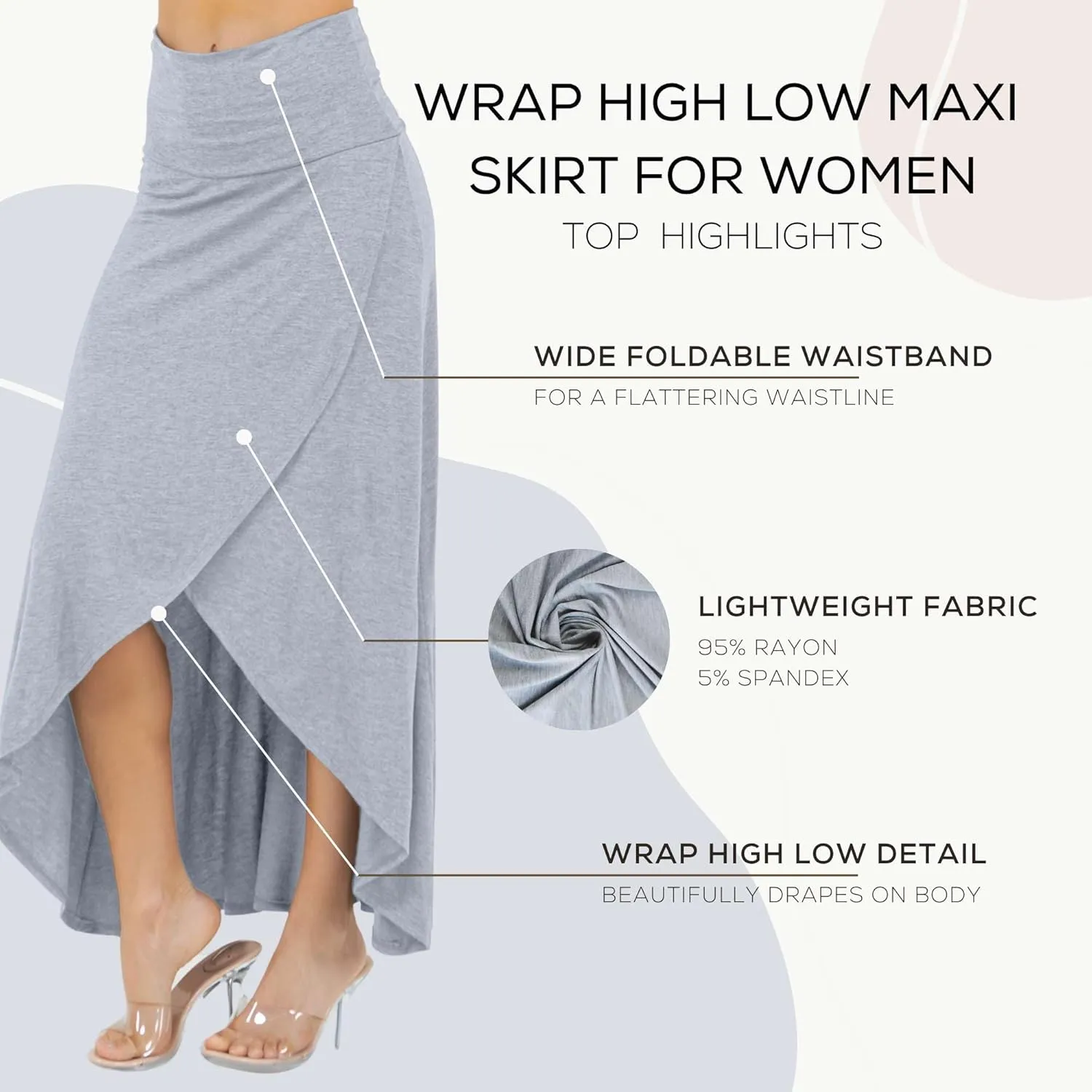 Azules High-Low Hem Maxi Skirts for Women - Flowy, Wrap Front Slit, Summer Foldover Skirt - High Waisted Long Skirt for Women