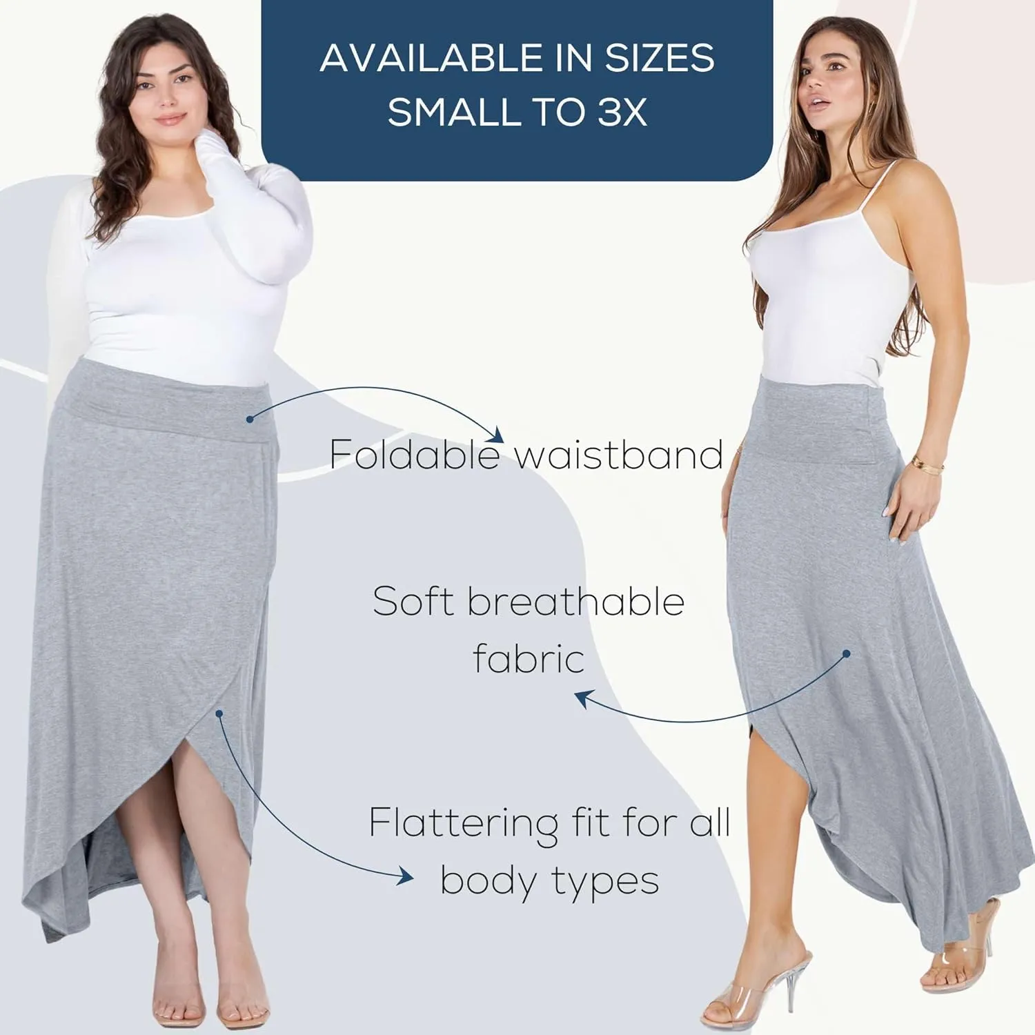 Azules High-Low Hem Maxi Skirts for Women - Flowy, Wrap Front Slit, Summer Foldover Skirt - High Waisted Long Skirt for Women