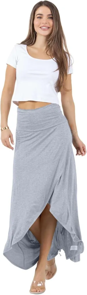 Azules High-Low Hem Maxi Skirts for Women - Flowy, Wrap Front Slit, Summer Foldover Skirt - High Waisted Long Skirt for Women