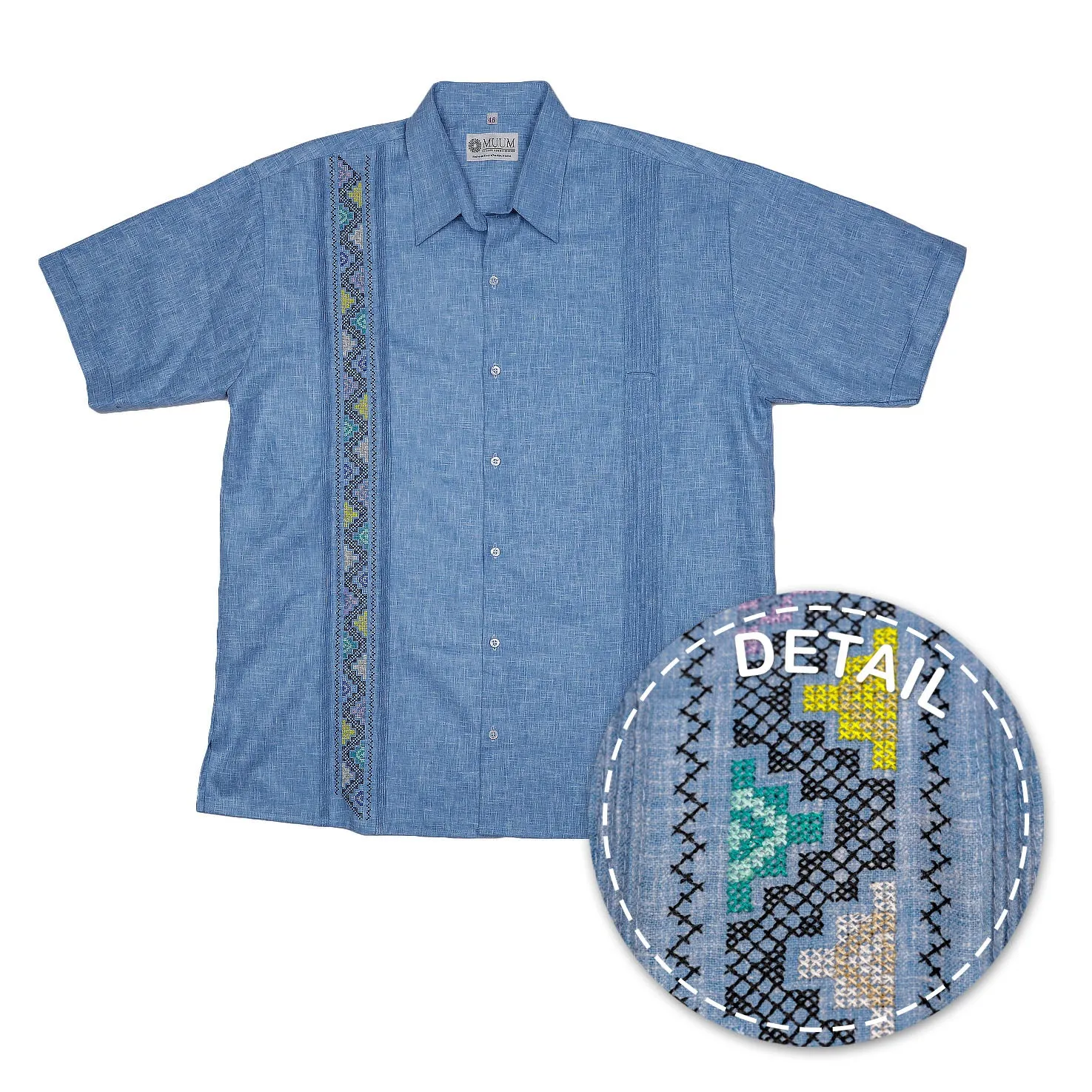 Azules Short Sleeve Multicolor Embroidery Guayabera