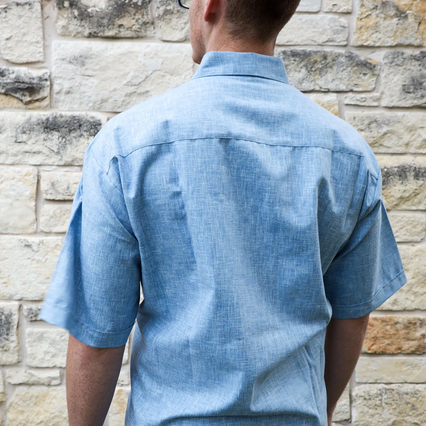 Azules Short Sleeve Multicolor Embroidery Guayabera