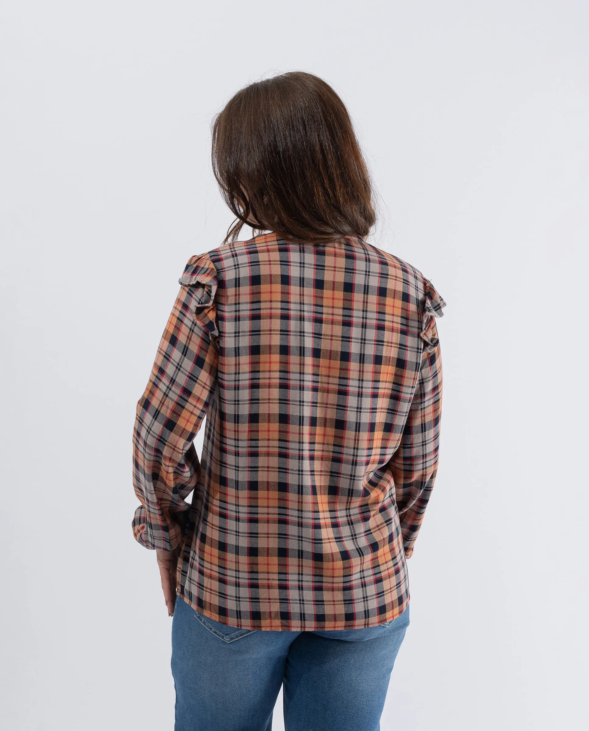 BLUSA CUADROS HILO TINTADO  NARANJA QUEMADO