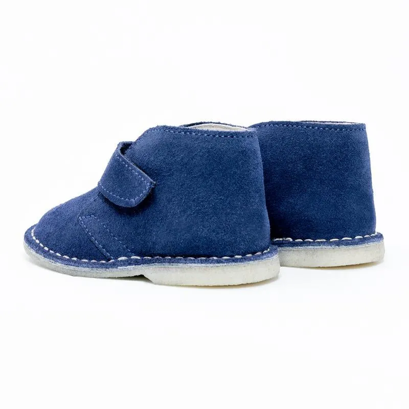 Botas Desert Niño Velcro Cuero Carnaza Azul Navy