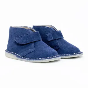Botas Desert Niño Velcro Cuero Carnaza Azul Navy