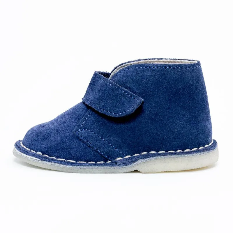 Botas Desert Niño Velcro Cuero Carnaza Azul Navy