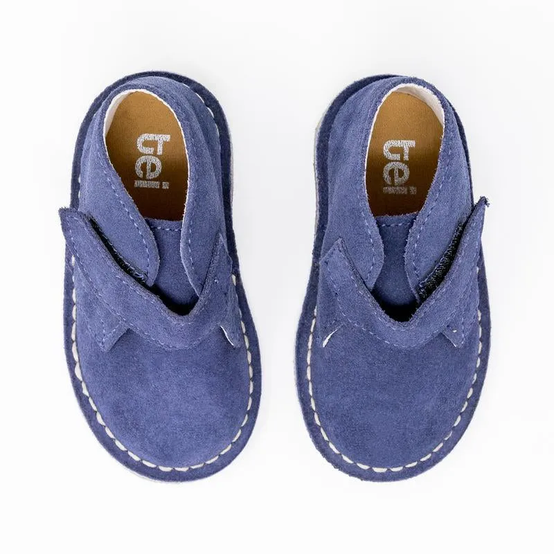 Botas Desert Niño Velcro Cuero Carnaza Azul Navy