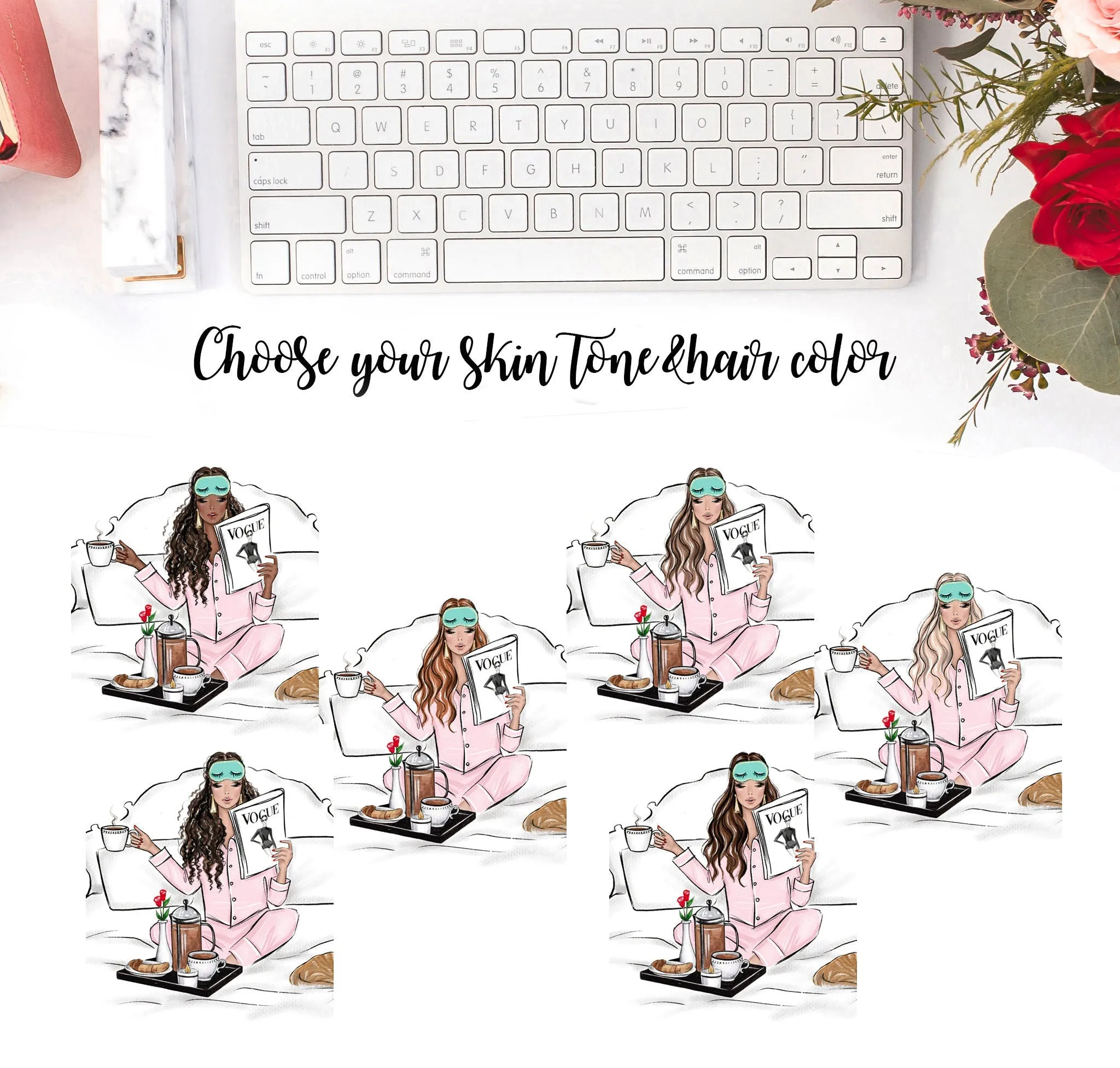 Breakfast in bed with my cat art print fashion illustration