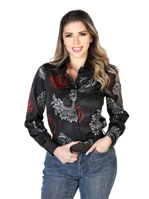 Camisa Casual Para Mujer 'El Señor de los Cielos' *Negro/Rosas Blancas-43891*