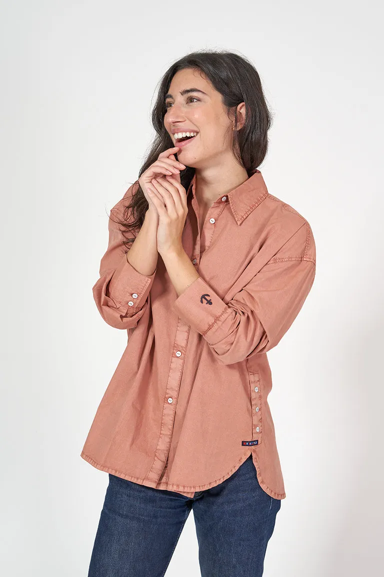 Camisa de mujer manga larga con tejido de algodón con lavado natural