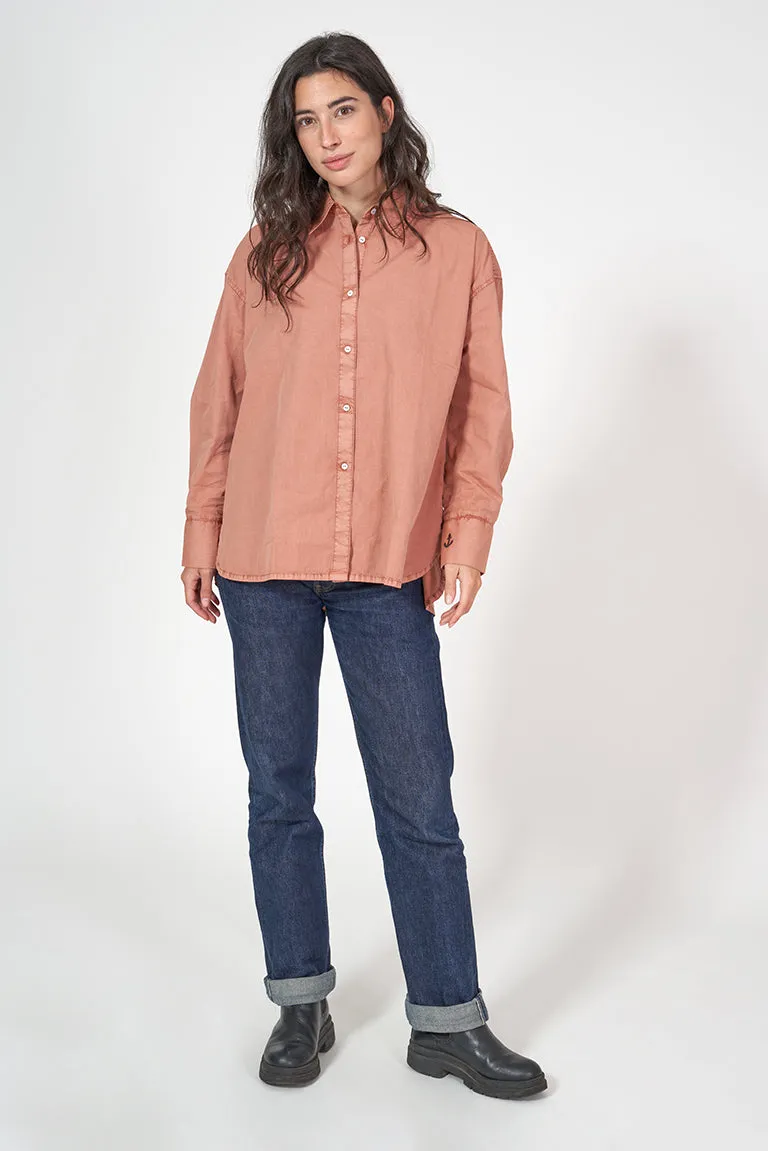 Camisa de mujer manga larga con tejido de algodón con lavado natural