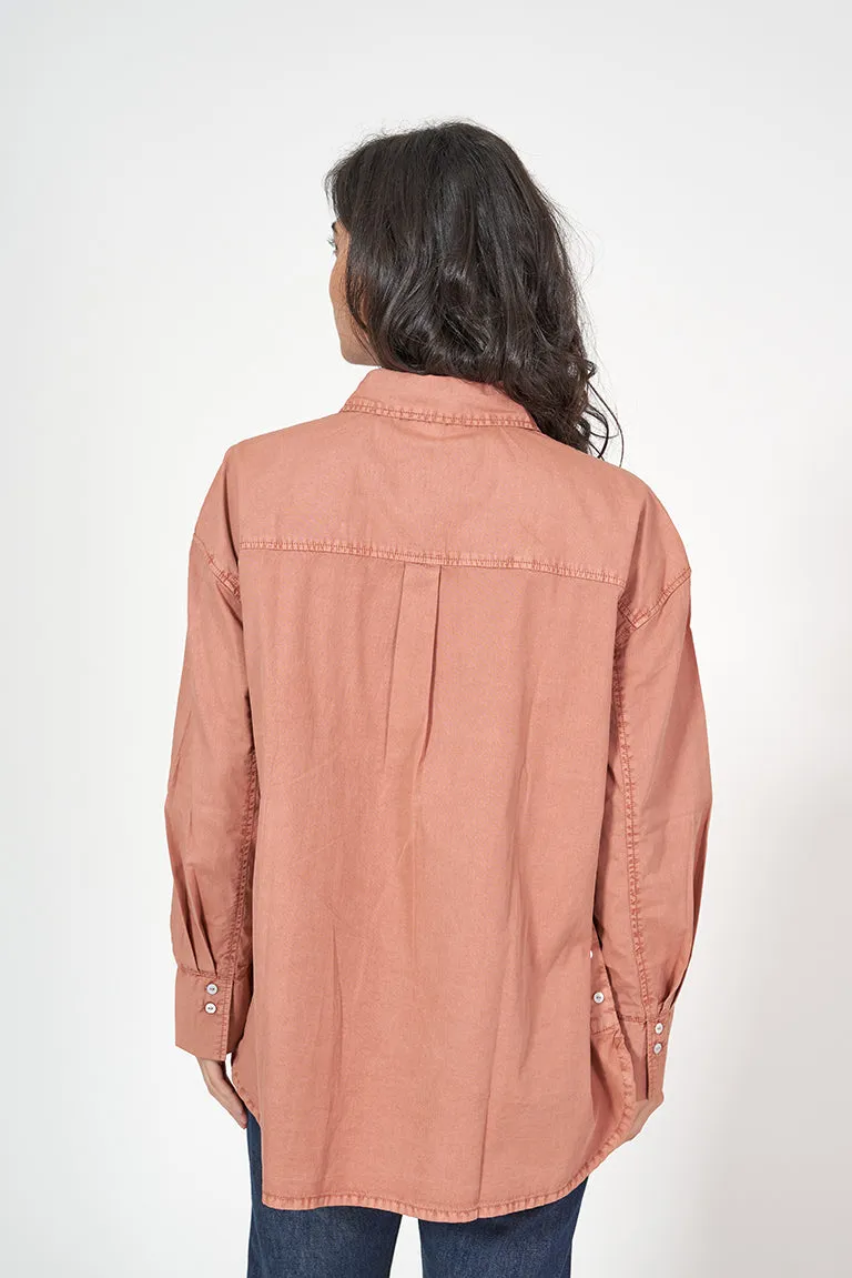 Camisa de mujer manga larga con tejido de algodón con lavado natural