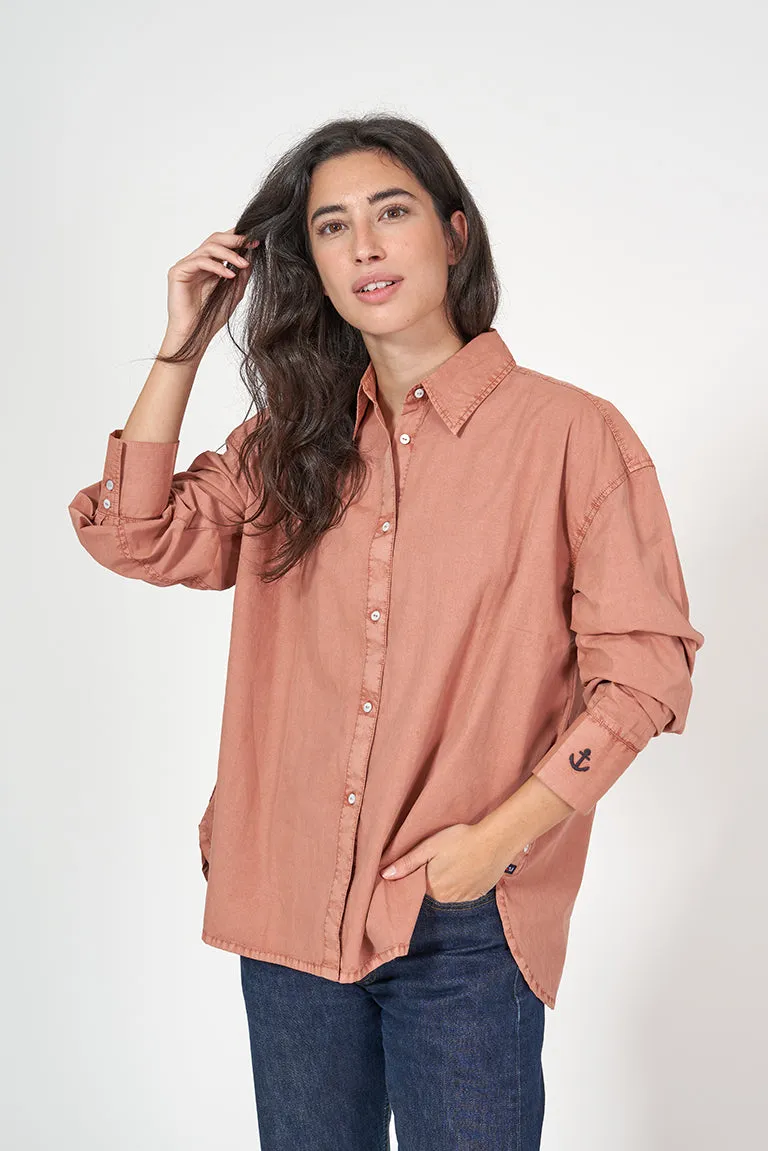 Camisa de mujer manga larga con tejido de algodón con lavado natural