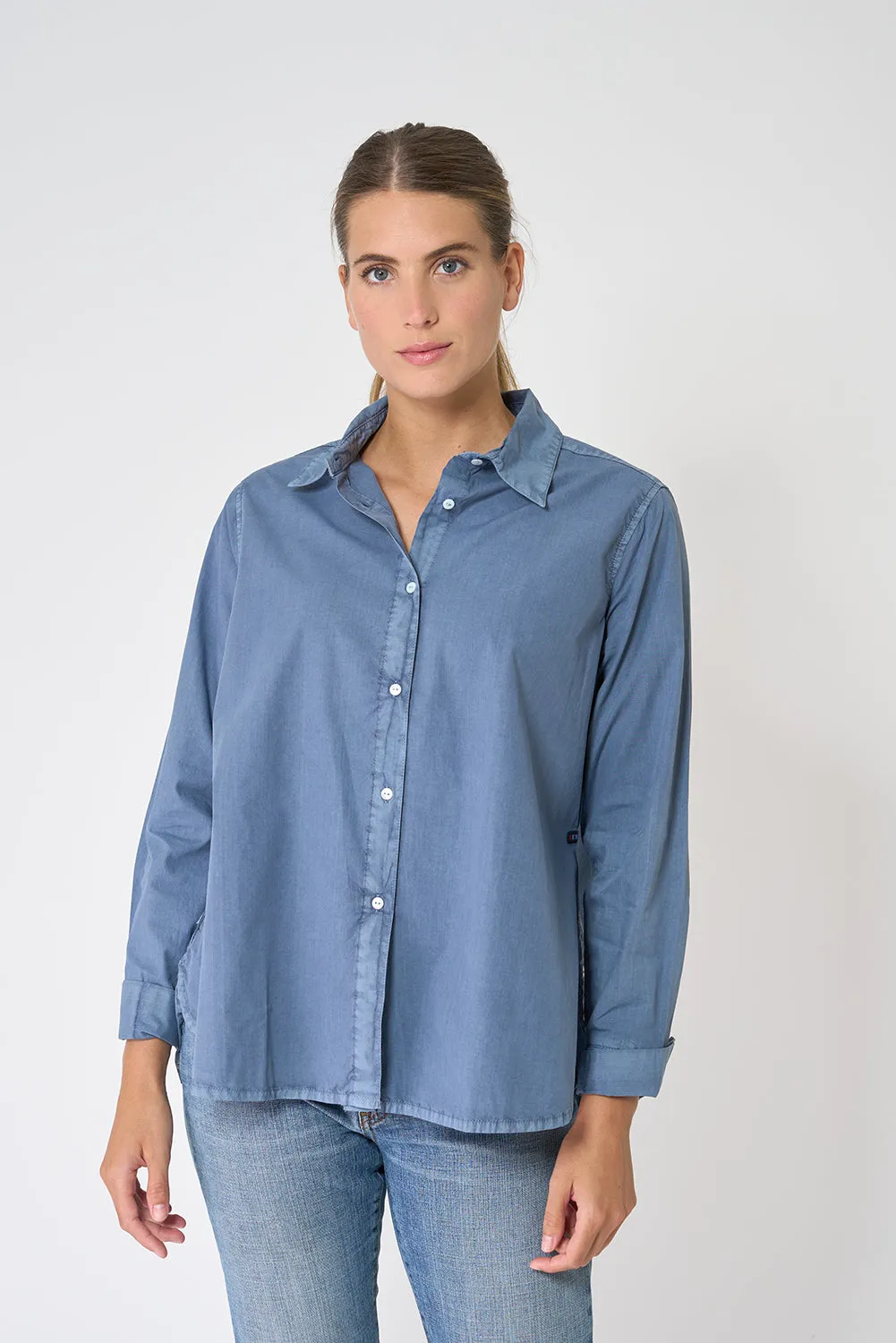 Camisa de mujer manga larga con tejido de algodón con lavado natural