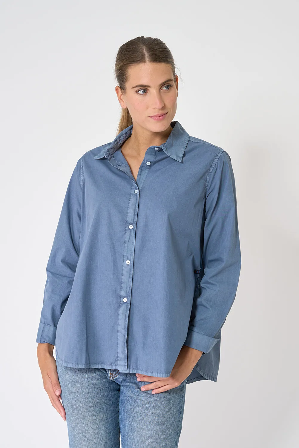 Camisa de mujer manga larga con tejido de algodón con lavado natural