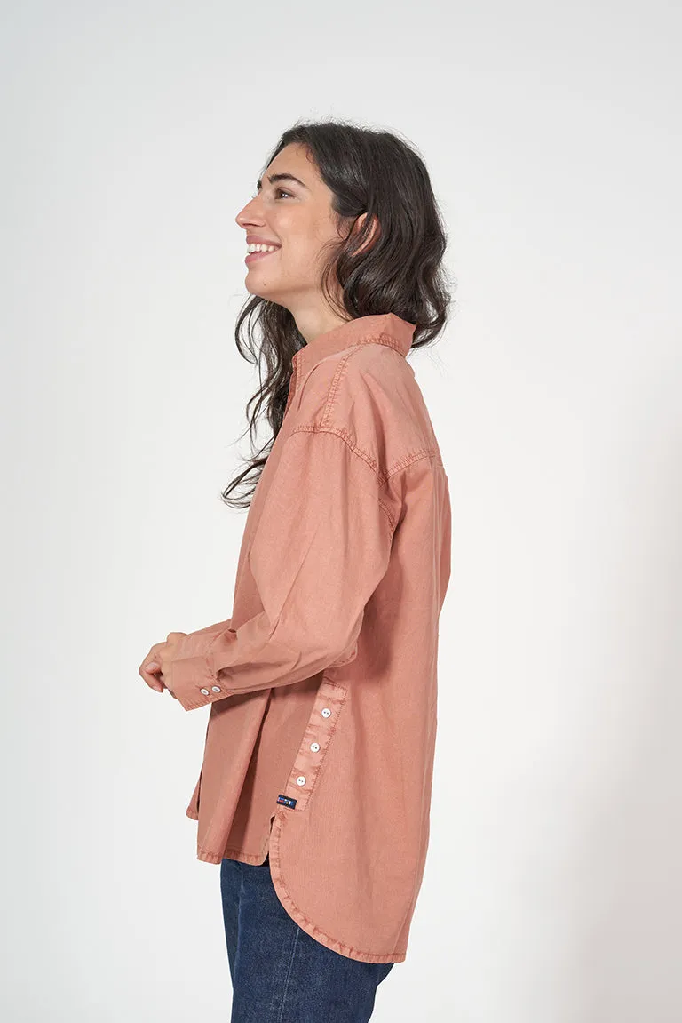 Camisa de mujer manga larga con tejido de algodón con lavado natural