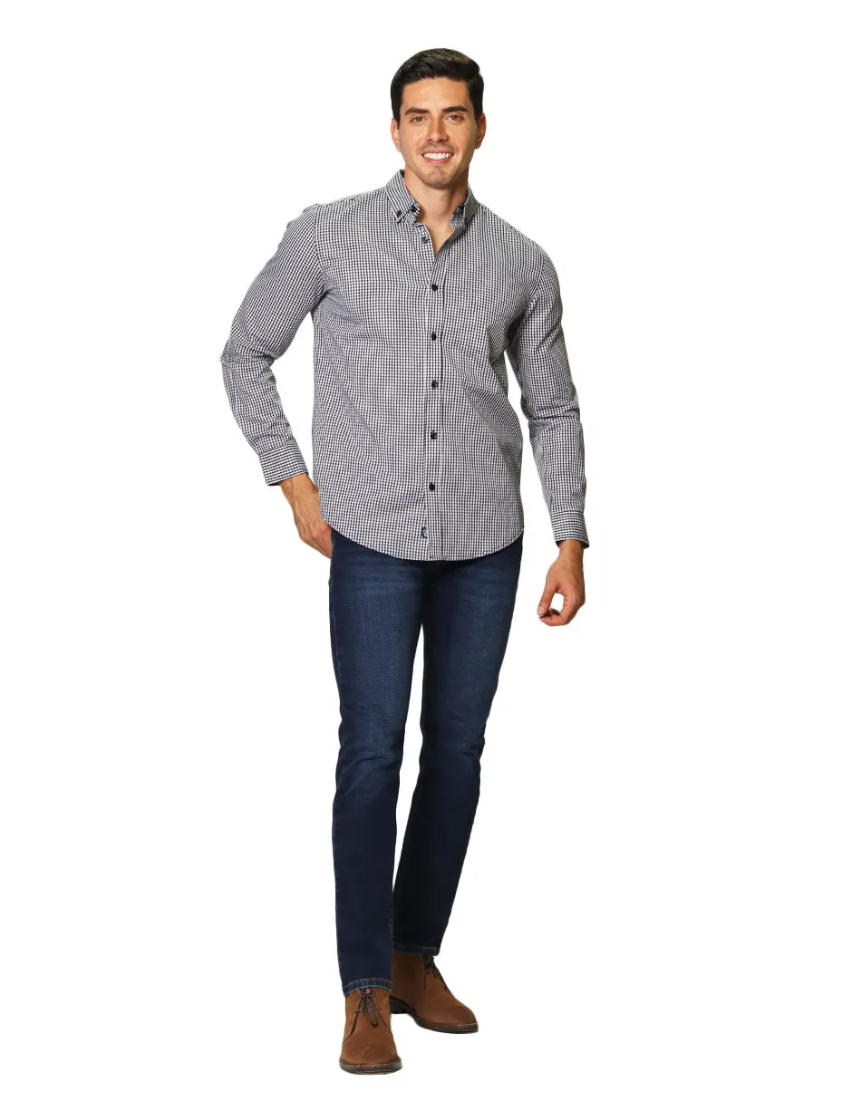 Camisas Hombre Casuales De Manga Larga Con Estampado De Cuadros Regular Fit B35207 4