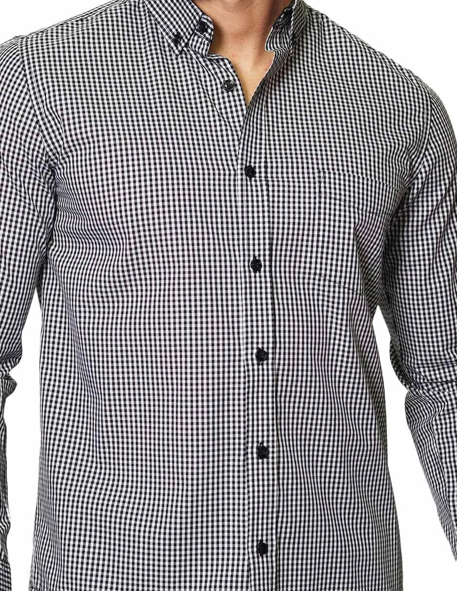 Camisas Hombre Casuales De Manga Larga Con Estampado De Cuadros Regular Fit B35207 4