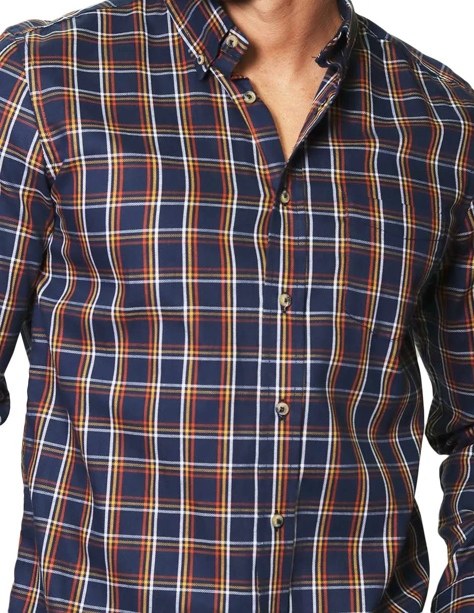 Camisas Hombre Casuales De Manga Larga Con Estampado De Cuadros Relaxed Fit B35108 Rustico