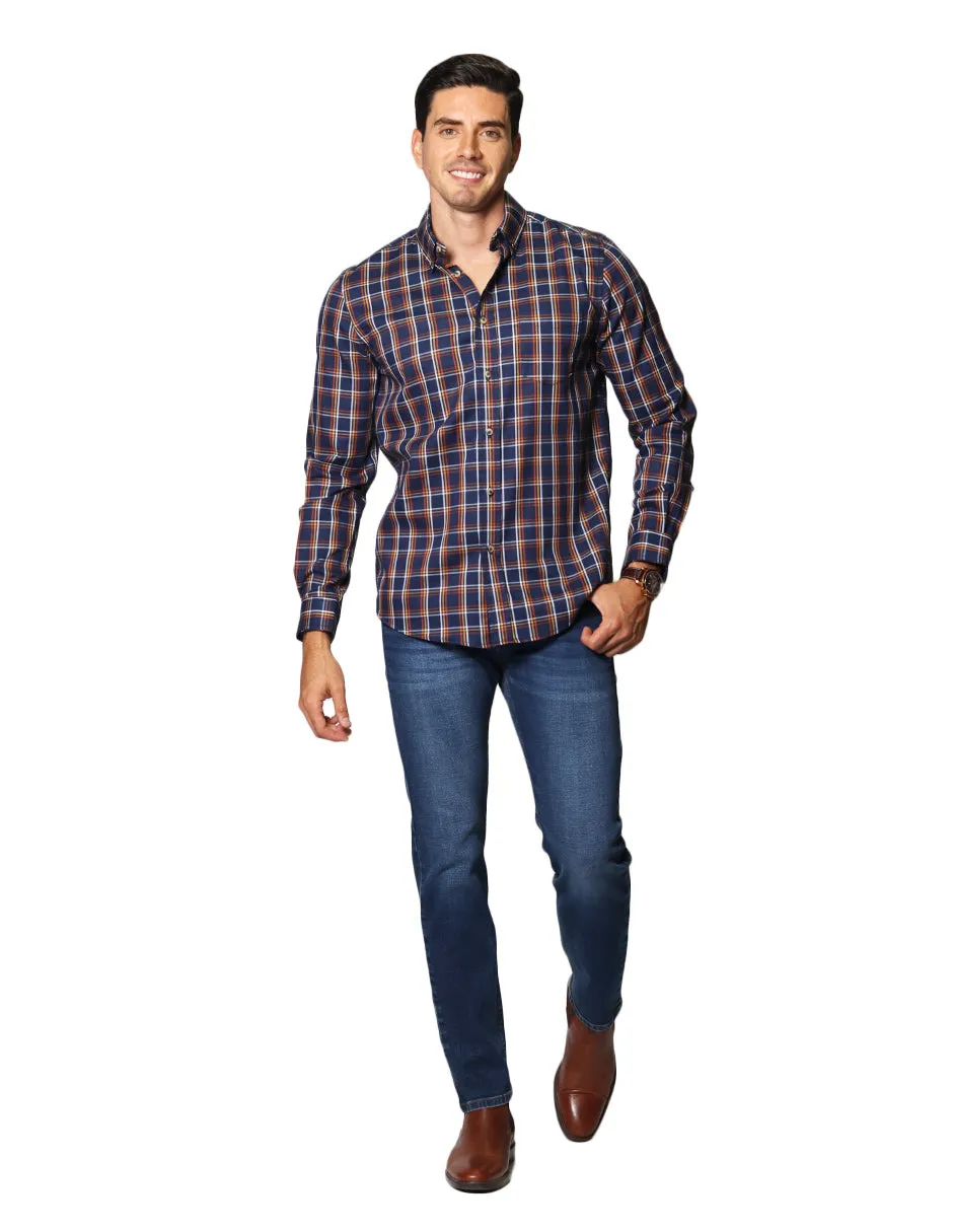Camisas Hombre Casuales De Manga Larga Con Estampado De Cuadros Relaxed Fit B35108 Rustico