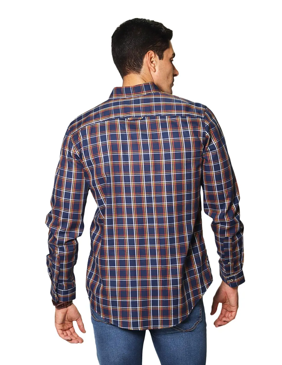 Camisas Hombre Casuales De Manga Larga Con Estampado De Cuadros Relaxed Fit B35108 Rustico