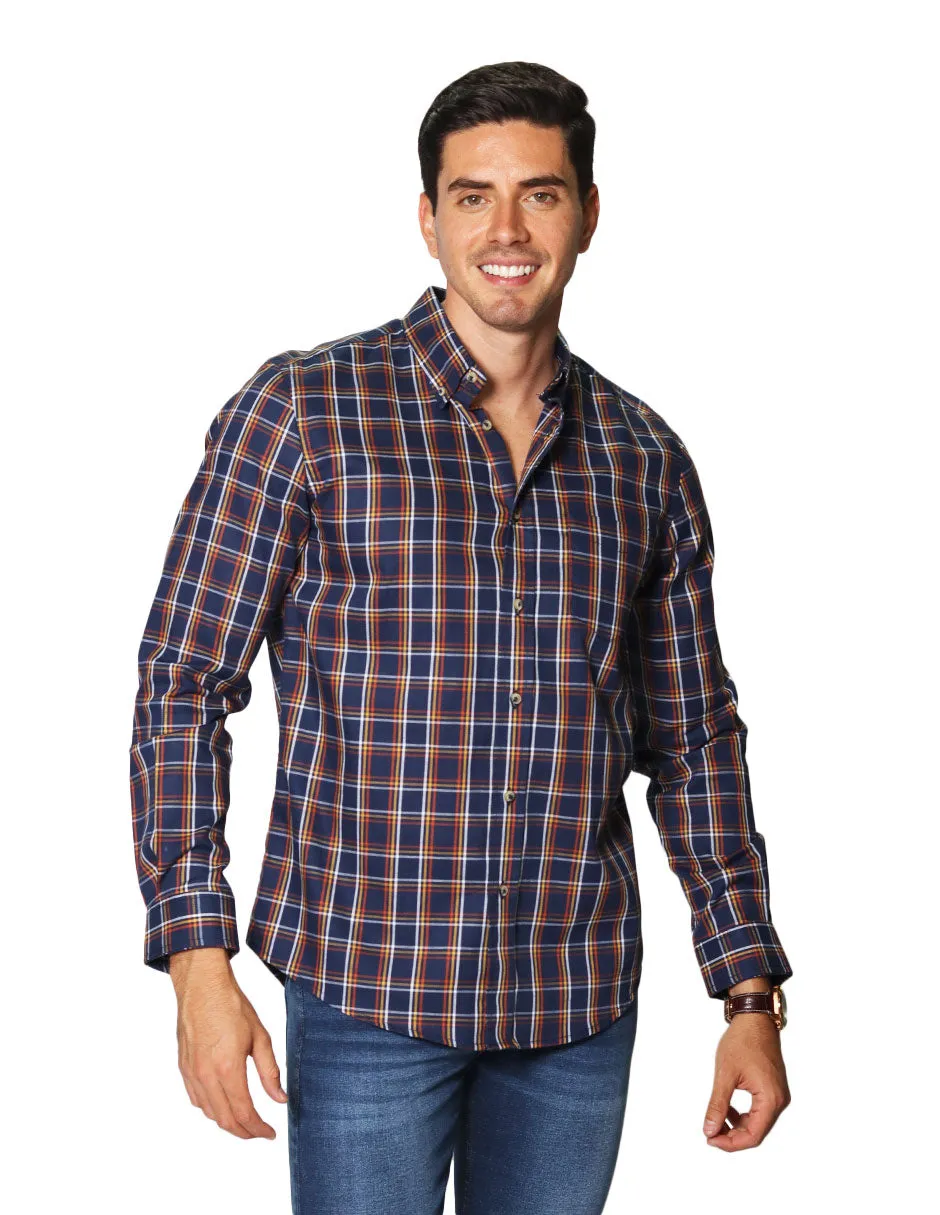 Camisas Hombre Casuales De Manga Larga Con Estampado De Cuadros Relaxed Fit B35108 Rustico