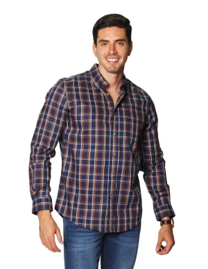 Camisas Hombre Casuales De Manga Larga Con Estampado De Cuadros Relaxed Fit B35108 Rustico