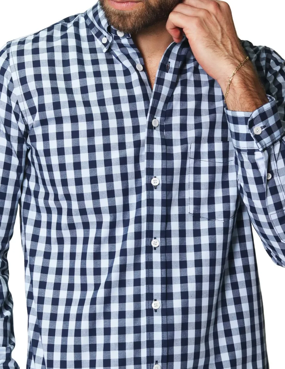Camisas Para Hombre De Manga Larga Con Estampado De Cuadros Grandes Cuello Americano Regular Fit B41219 Cielo
