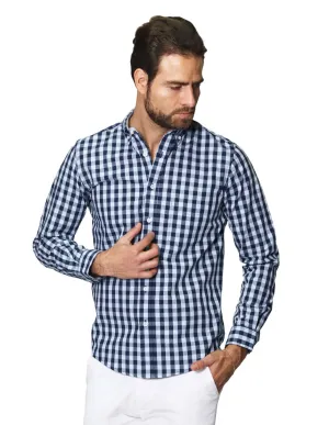 Camisas Para Hombre De Manga Larga Con Estampado De Cuadros Grandes Cuello Americano Regular Fit B41219 Cielo