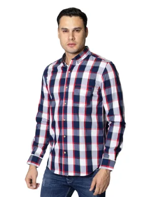 Camisas Para Hombre Dobby De Manga Larga Con Estampado De Cuadros Cuello Button Down Regular Fit B41109 Marino