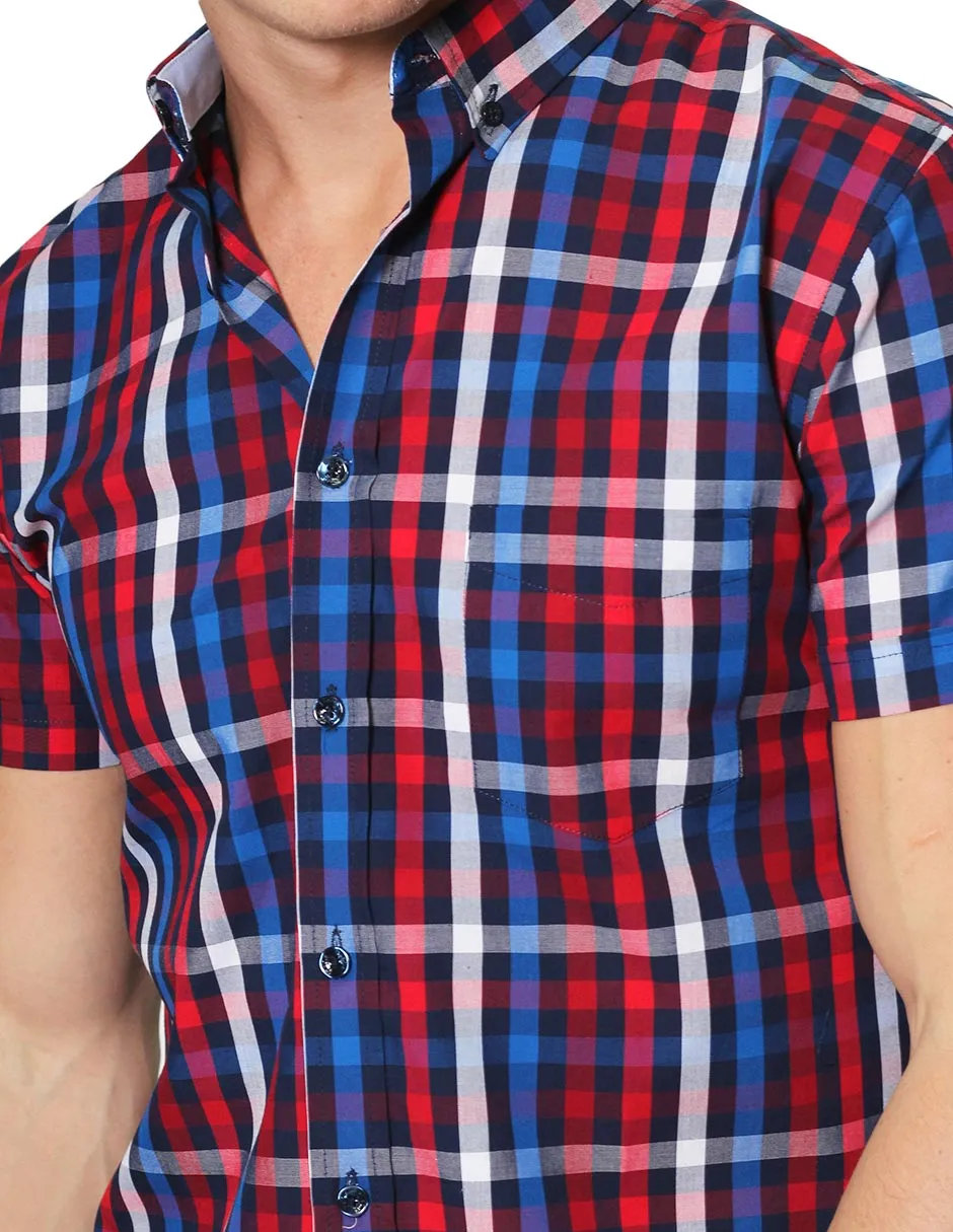 Camisas Para Hombre Manga Corta Cuadros Regular Fit B31254 Rojo