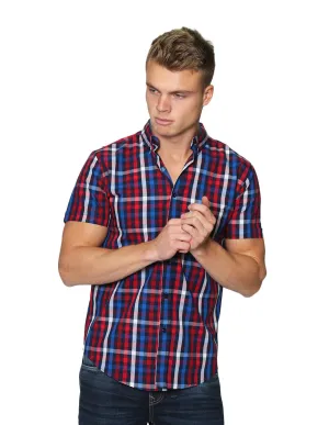 Camisas Para Hombre Manga Corta Cuadros Regular Fit B31254 Rojo