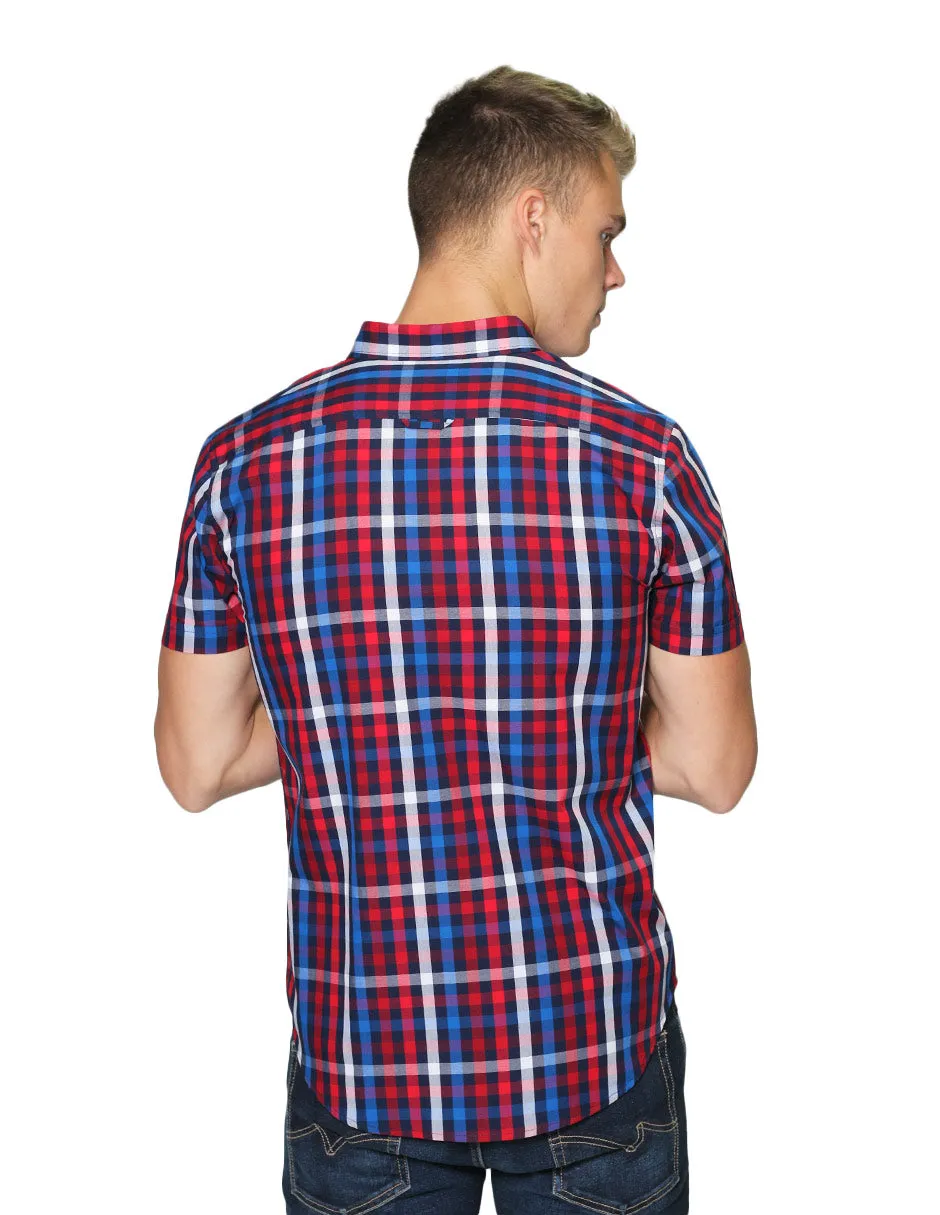 Camisas Para Hombre Manga Corta Cuadros Regular Fit B31254 Rojo