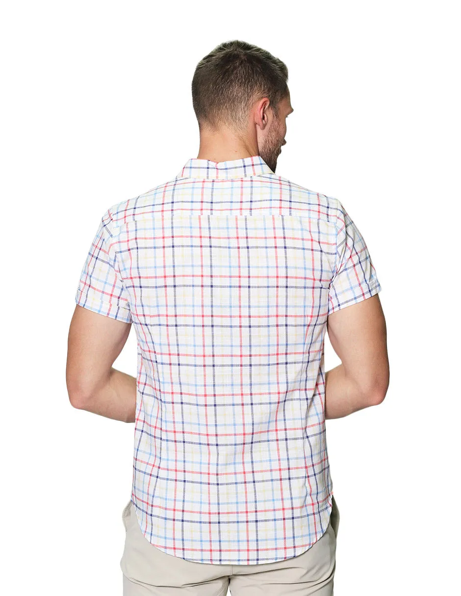 Camisas Para Hombre Manga Corta Estampado Cuadros Slim Fit B31362 Blanco