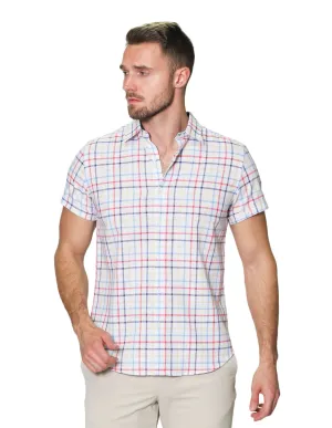 Camisas Para Hombre Manga Corta Estampado Cuadros Slim Fit B31362 Blanco