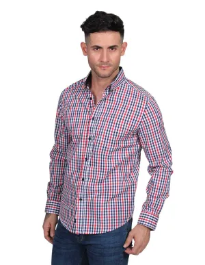 Camisas Para Hombre Manga Larga Cuadros Pequeños Regular Fit Rojo B21205