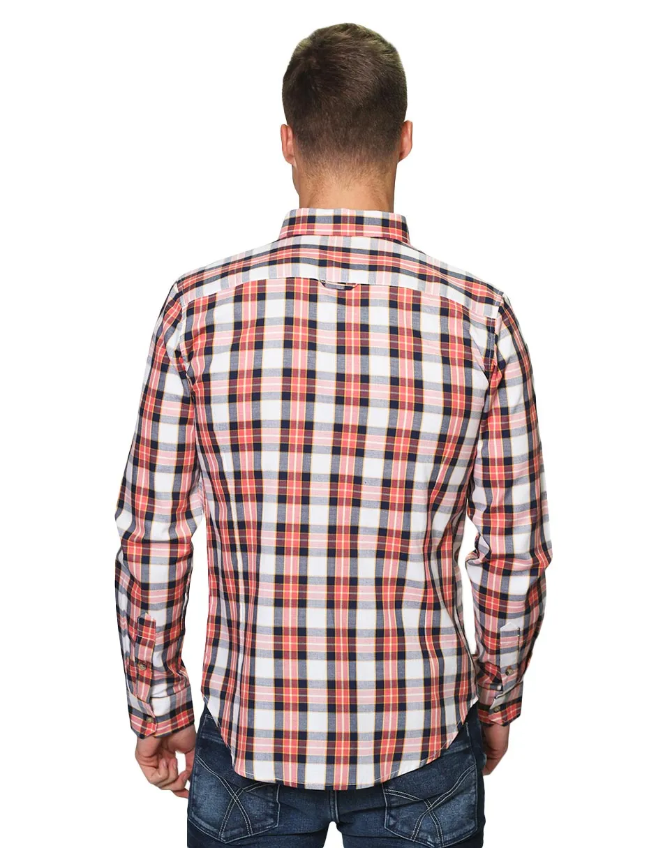 Camisas Para Hombre Manga Larga Cuadros Slim Fit B31107 Coral