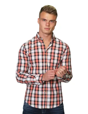Camisas Para Hombre Manga Larga Cuadros Slim Fit B31107 Coral