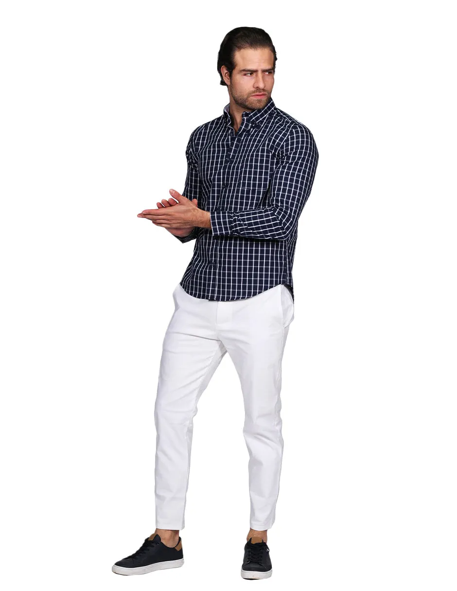 Camisas Para Hombre Manga Larga Regular Fit Cuadros Marino B21209