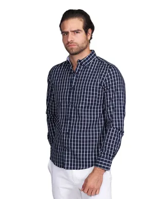 Camisas Para Hombre Manga Larga Regular Fit Cuadros Marino B21209