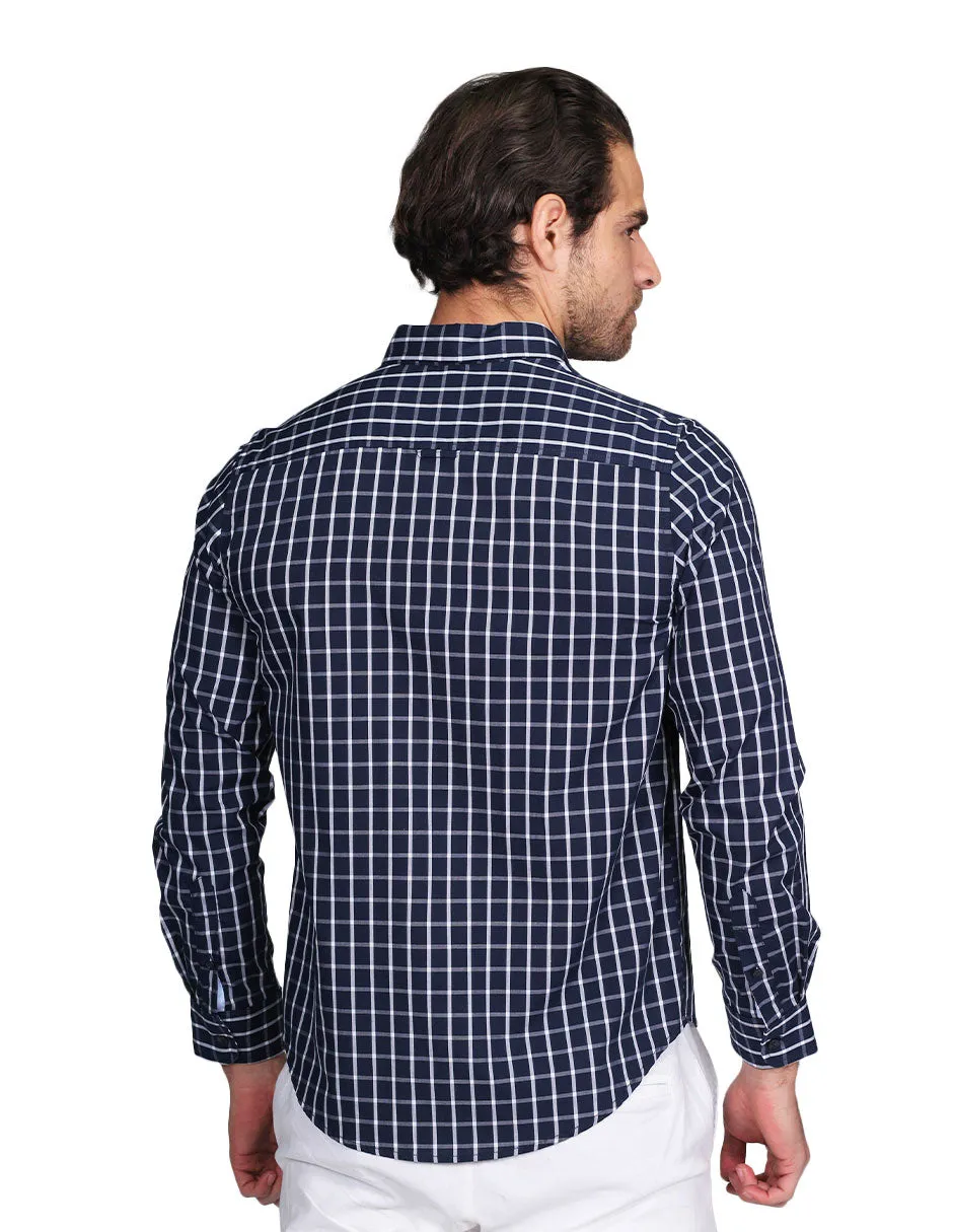 Camisas Para Hombre Manga Larga Regular Fit Cuadros Marino B21209