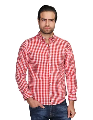 Camisas Para Hombre Manga Larga Regular Fit Cuadros Naranja B21208
