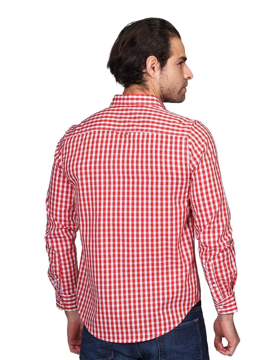 Camisas Para Hombre Manga Larga Regular Fit Cuadros Naranja B21208