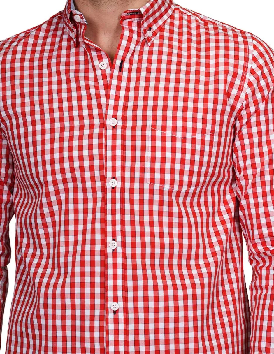 Camisas Para Hombre Manga Larga Regular Fit Cuadros Naranja B21208