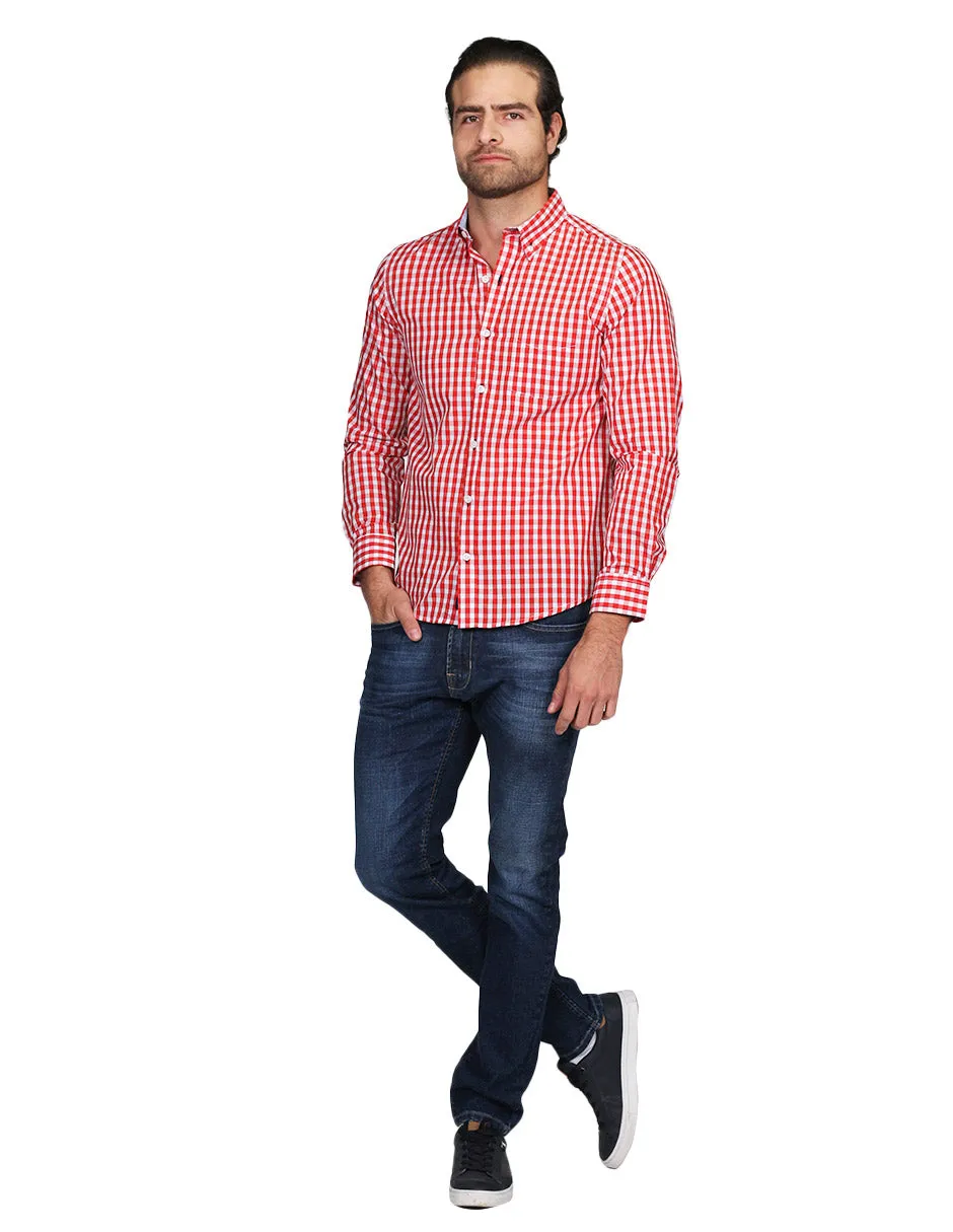 Camisas Para Hombre Manga Larga Regular Fit Cuadros Naranja B21208