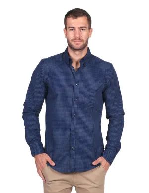 Camisas Para Hombre Moda Manga Larga Cuadros B25224 Marino