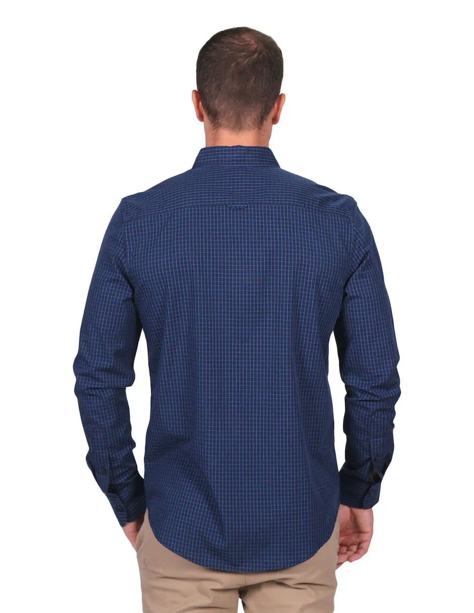 Camisas Para Hombre Moda Manga Larga Cuadros B25224 Marino